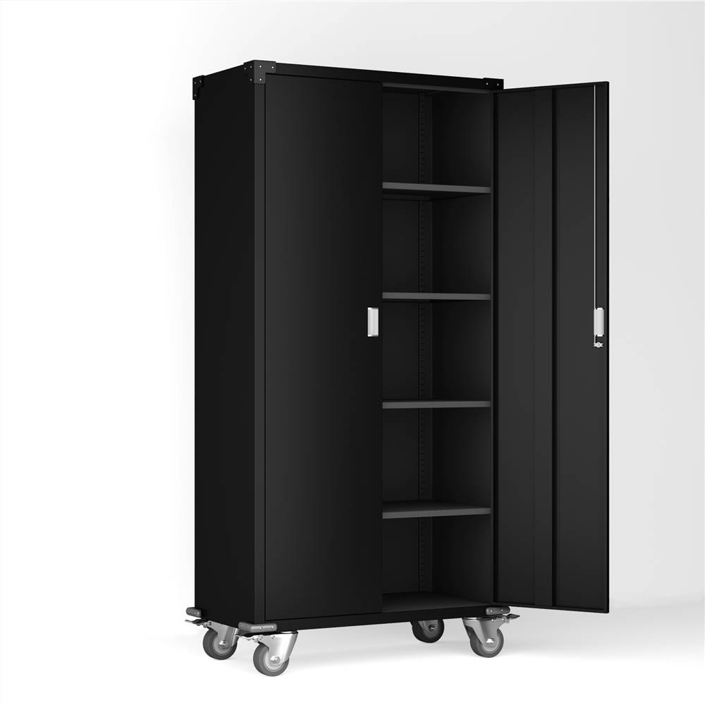 Home Office Steel Storage Cabinet Rolling Storage with 4 Adjustable Shelves and  Lock for Garage, Office, Kitchen