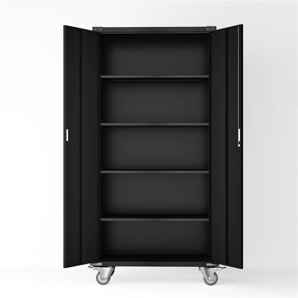 Home Office Steel Storage Cabinet Rolling Storage with 4 Adjustable Shelves and  Lock for Garage, Office, Kitchen