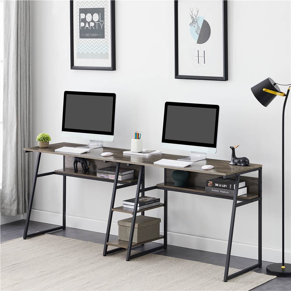 Details about   2 Person Computer Desk Double Workstation Writing Desk Table w/Shelf Home Office 