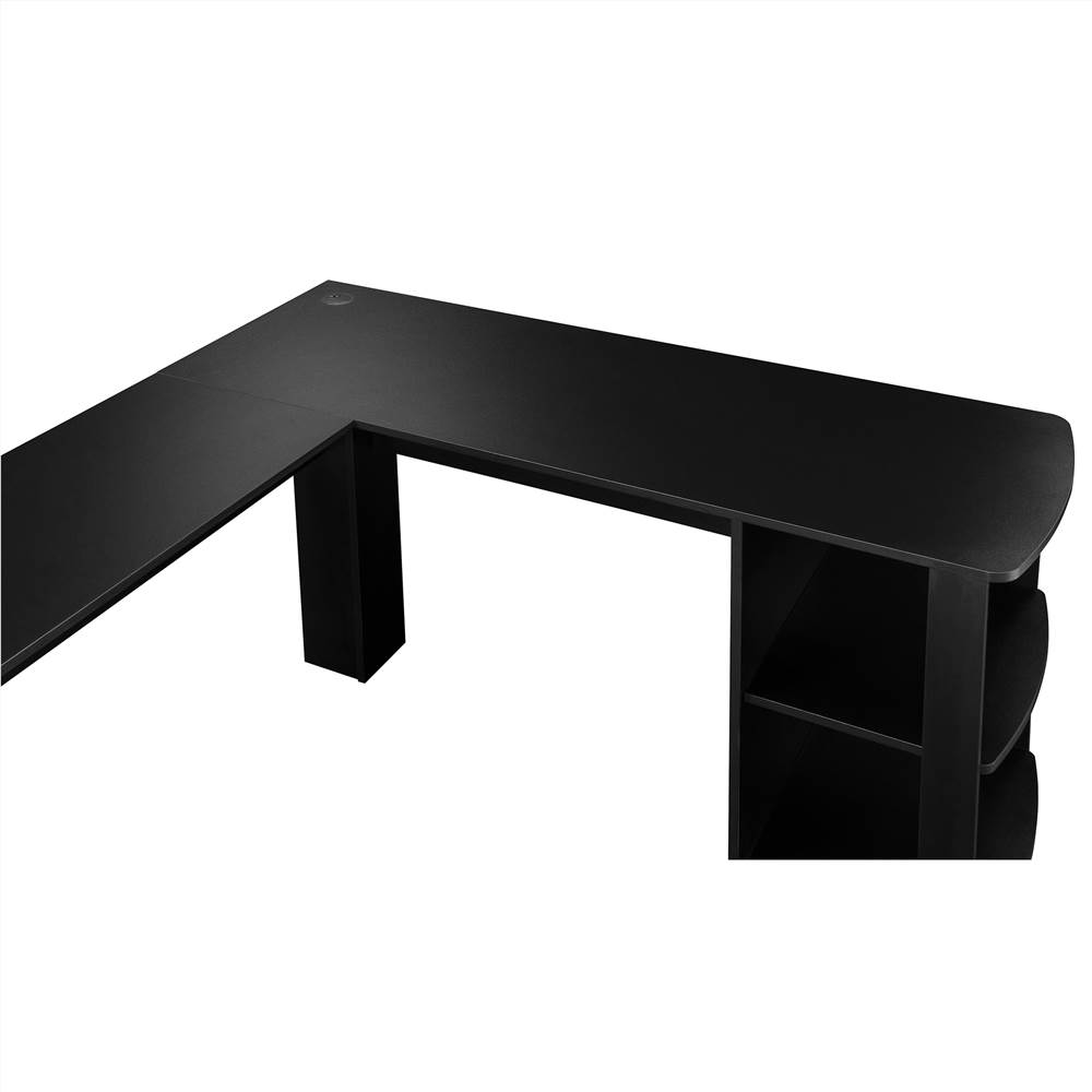 Home office L-Shaped Corner Computer Desk/ Study Workstation Furniture with 2 Open Storage Bookshelves /NO tool assemble required(Black)