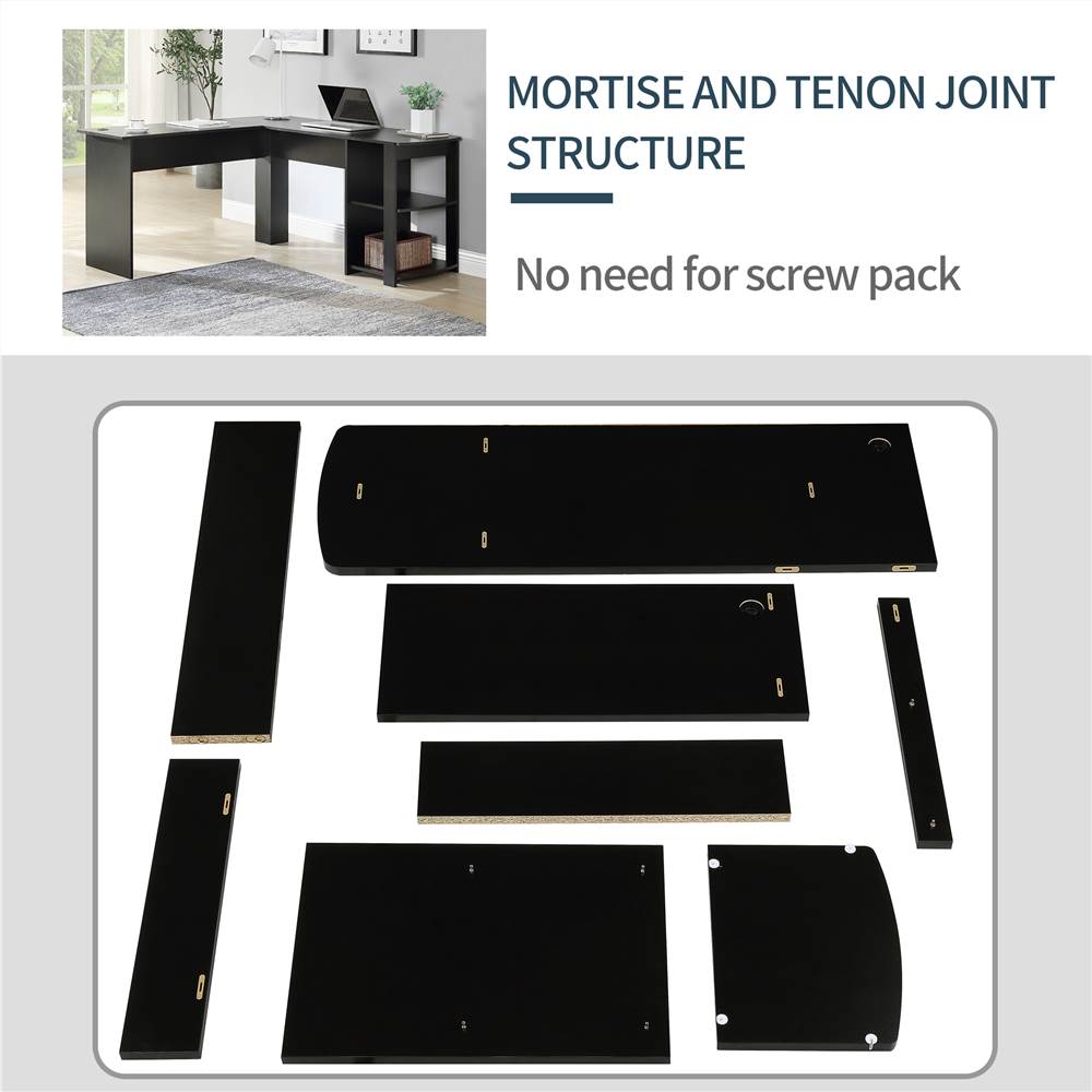 Home office L-Shaped Corner Computer Desk/ Study Workstation Furniture with 2 Open Storage Bookshelves /NO tool assemble required(Black)