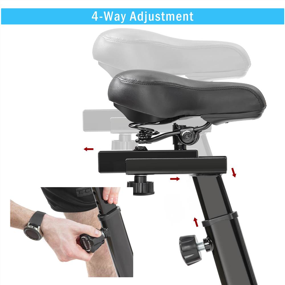 Indoor Cycling Bike Trainer with Comfortable Seat Cushion, Exercise Bike with Belt Drive System and LCD Monitor for Home Workout