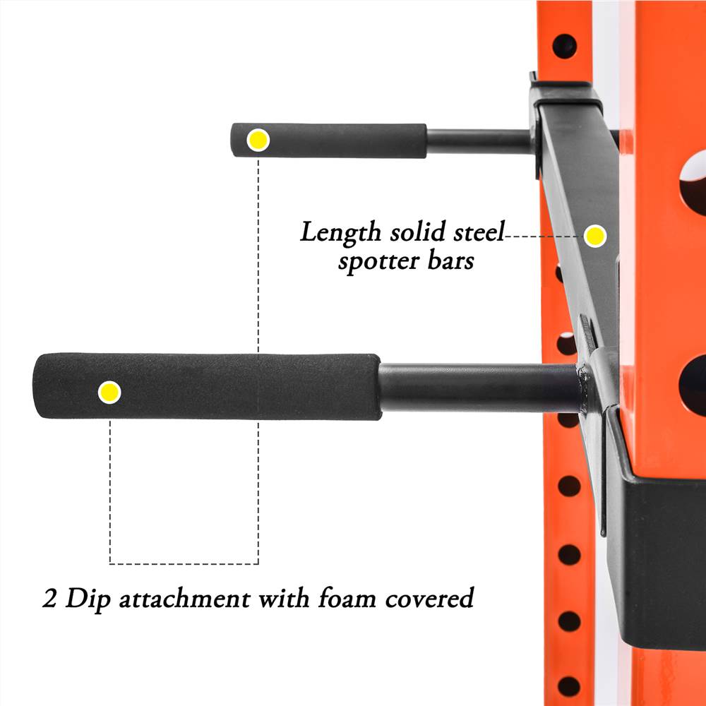 Light Commercial Power Rack Power Cage Home Gym Equipment Exercise Stand Olympic Squat Cage with Multi-Grip Pull-up Bar and Dip Handle