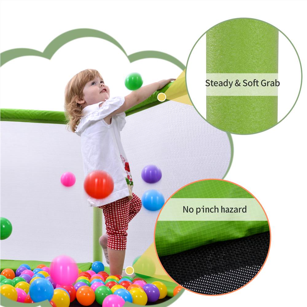 55" Toddlers Trampoline with Safety Enclosure Net and Balls Green