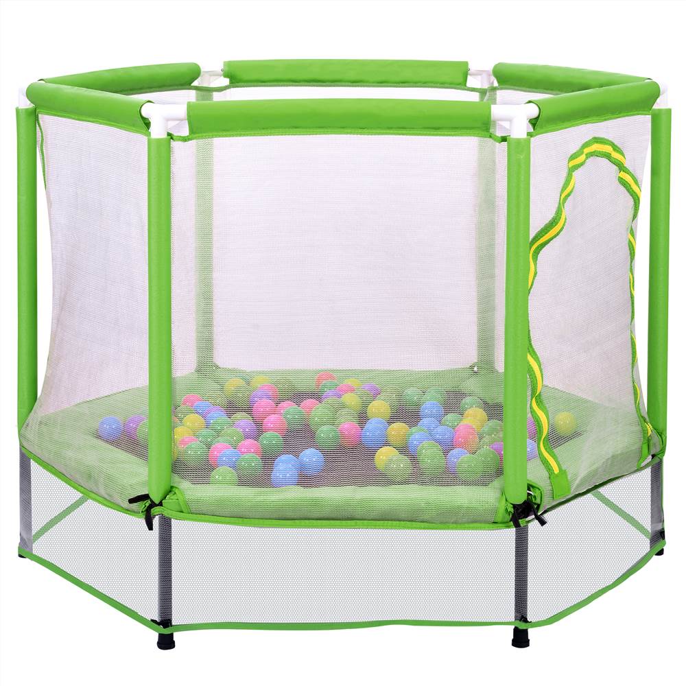 55" Toddlers Trampoline With Safety Enclosure Net And Ocean Balls, Indoor Outdoor Mini Trampoline For Kids - Green 15 MS197020AAF