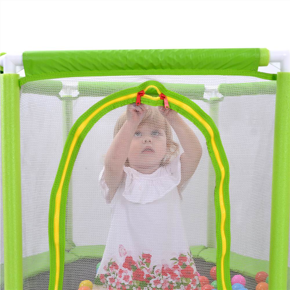 55" Toddlers Trampoline With Safety Enclosure Net And Ocean Balls, Indoor Outdoor Mini Trampoline For Kids - Green 19 MS197020AAF
