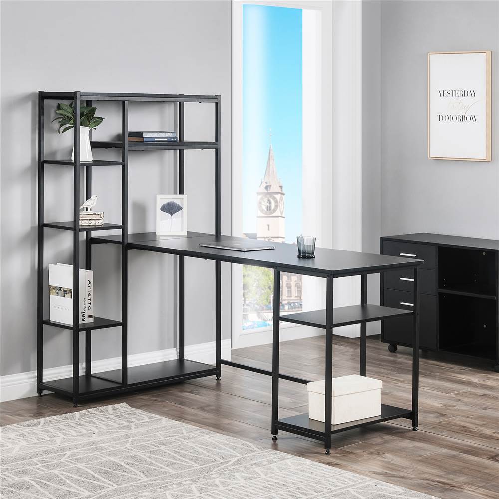 

Home Office 29.5" Height Computer Desk with Multiple Storage Shelves & CPU Bracket, MDF Board Solid Metal Frame - Black