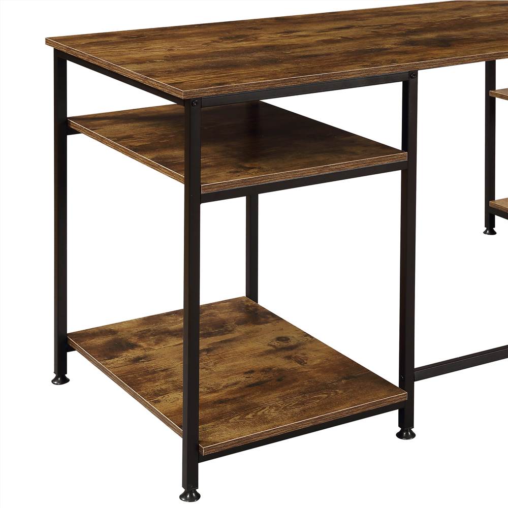 Office Computer desk with multiple storage shelves, Modern Large Office Desk with Bookshelf and storage space(Brown)