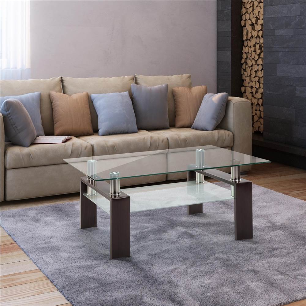 

Rectangle Black WALNUT Glass Coffee Table, Clear Coffee Table，Modern Side Center Tables for Living Room， Living Room Furniture