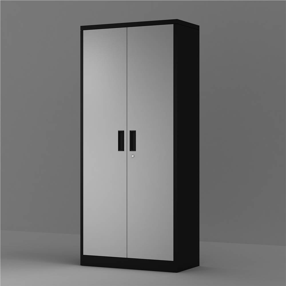 Steel Storage Cabinet , 5 Shelf Metal Storage Cabinet with 4 Adjustable Shelves  and Lockable Doors （Black）
