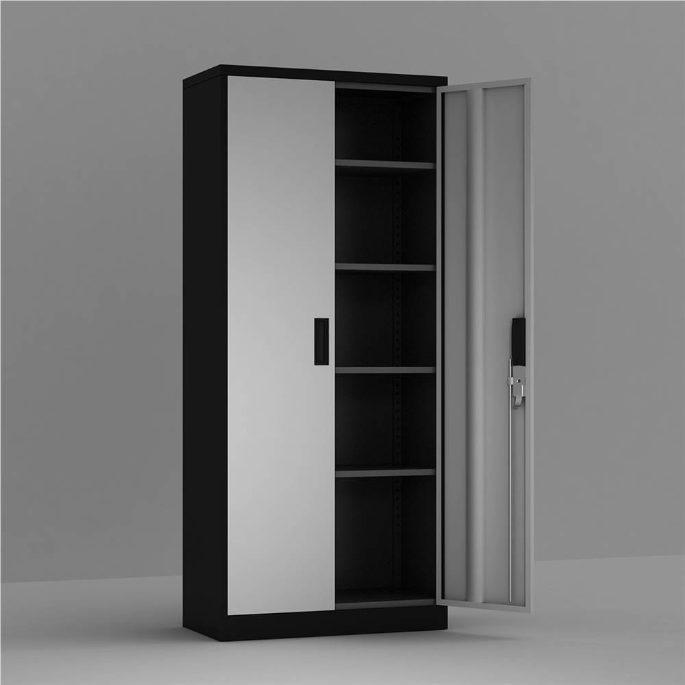 Steel Storage Cabinet , 5 Shelf Metal Storage Cabinet with 4 Adjustable Shelves  and Lockable Doors （Black）