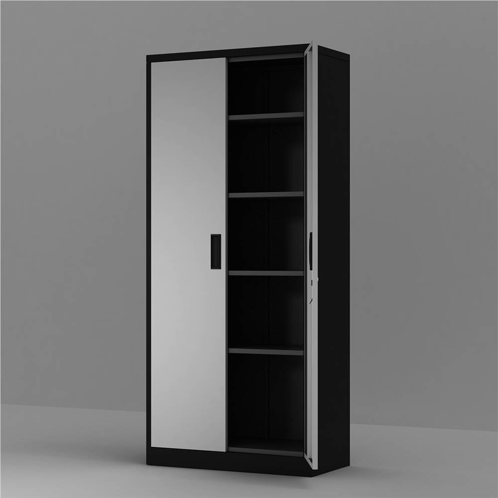 Steel Storage Cabinet , 5 Shelf Metal Storage Cabinet with 4 Adjustable Shelves  and Lockable Doors （Black）