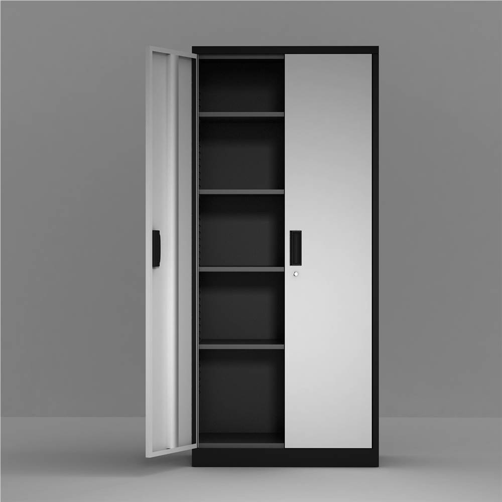 Steel Storage Cabinet , 5 Shelf Metal Storage Cabinet with 4 Adjustable Shelves  and Lockable Doors （Black）