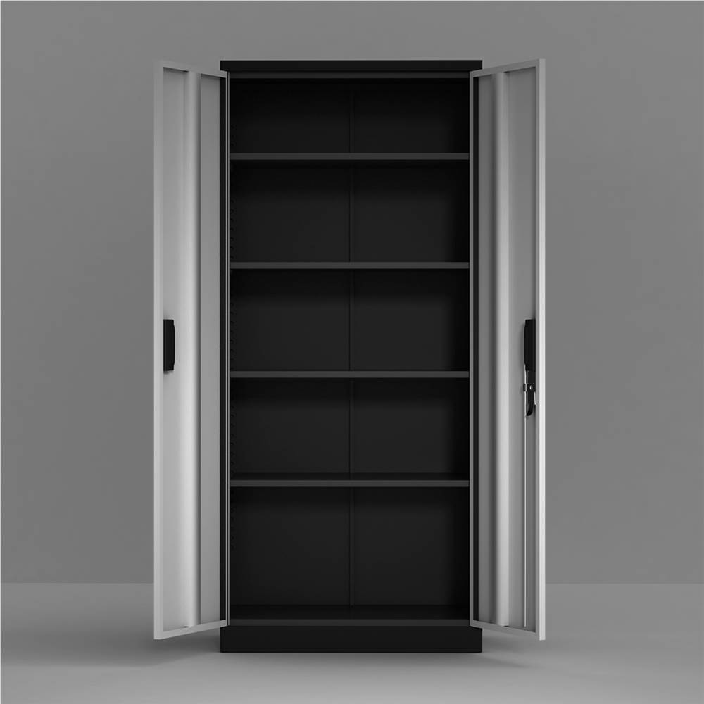 Steel Storage Cabinet , 5 Shelf Metal Storage Cabinet with 4 Adjustable Shelves  and Lockable Doors （Black）