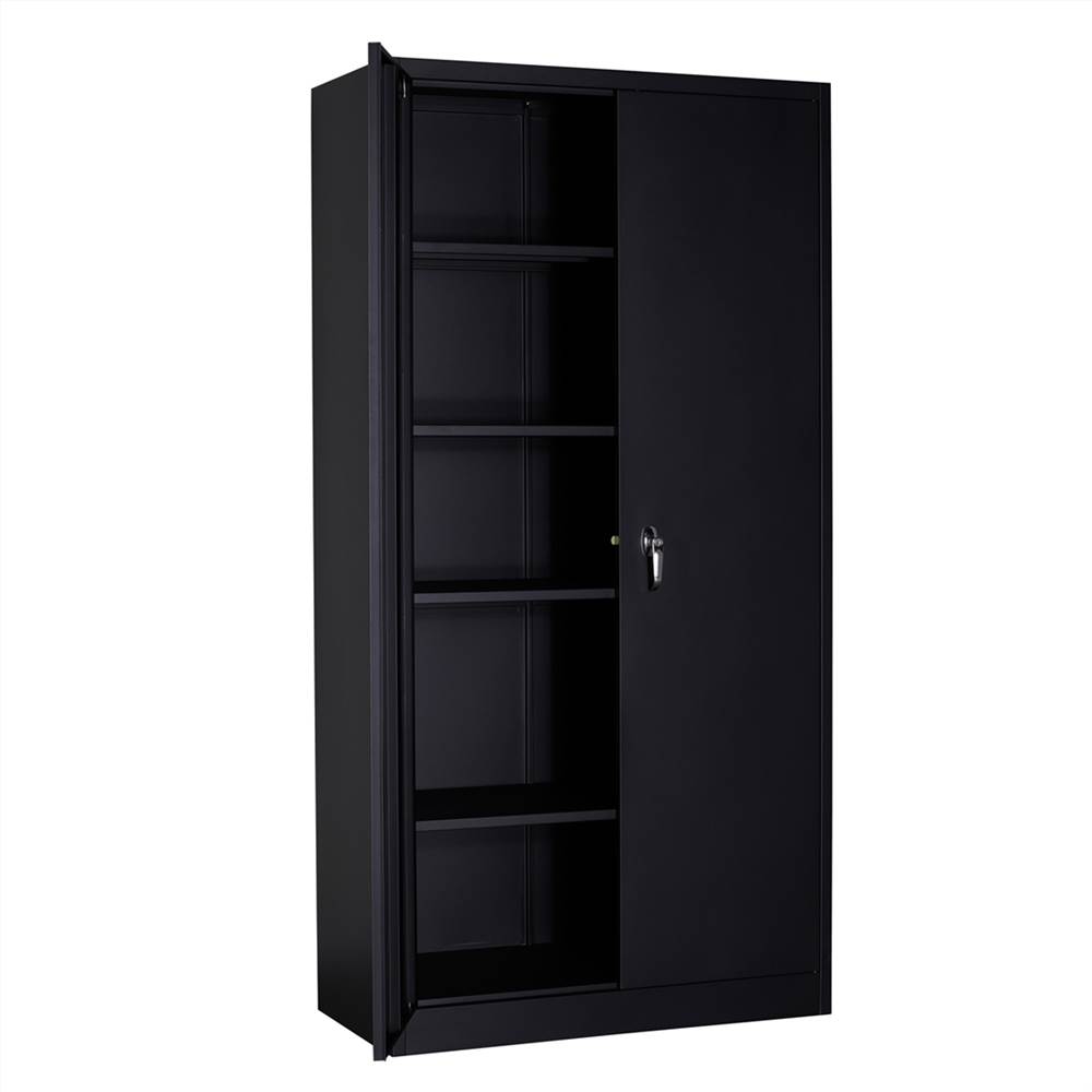 Steel Storage Cabinet , 5 Shelf Metal Storage Cabinet with 4 Adjustable Shelves and Lockable Doors （Black）