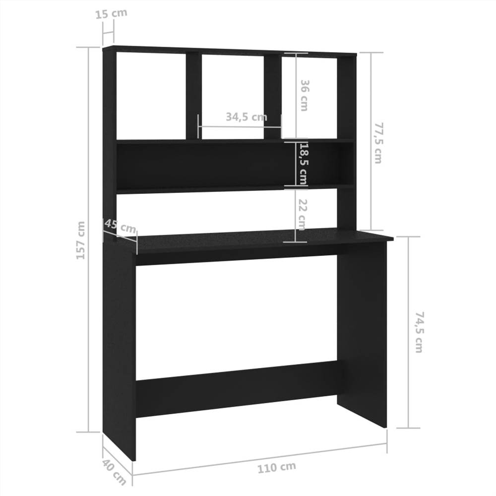 Desk with Shelves Black 110x45x157 cm Chipboard