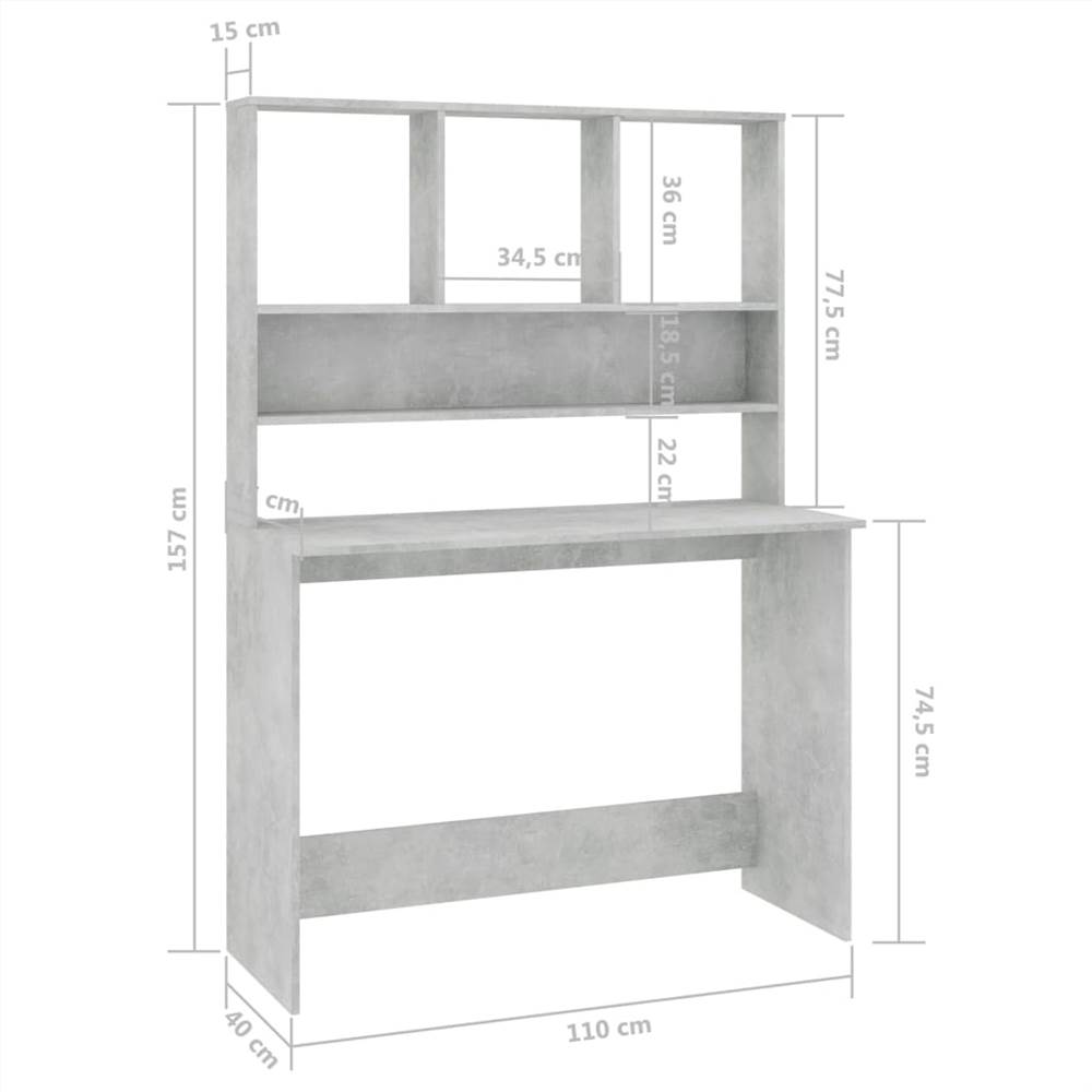Desk with Shelves Concrete Grey 110x45x157 cm Chipboard