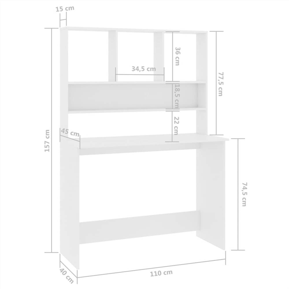 Desk with Shelves White 110x45x157 cm Chipboard