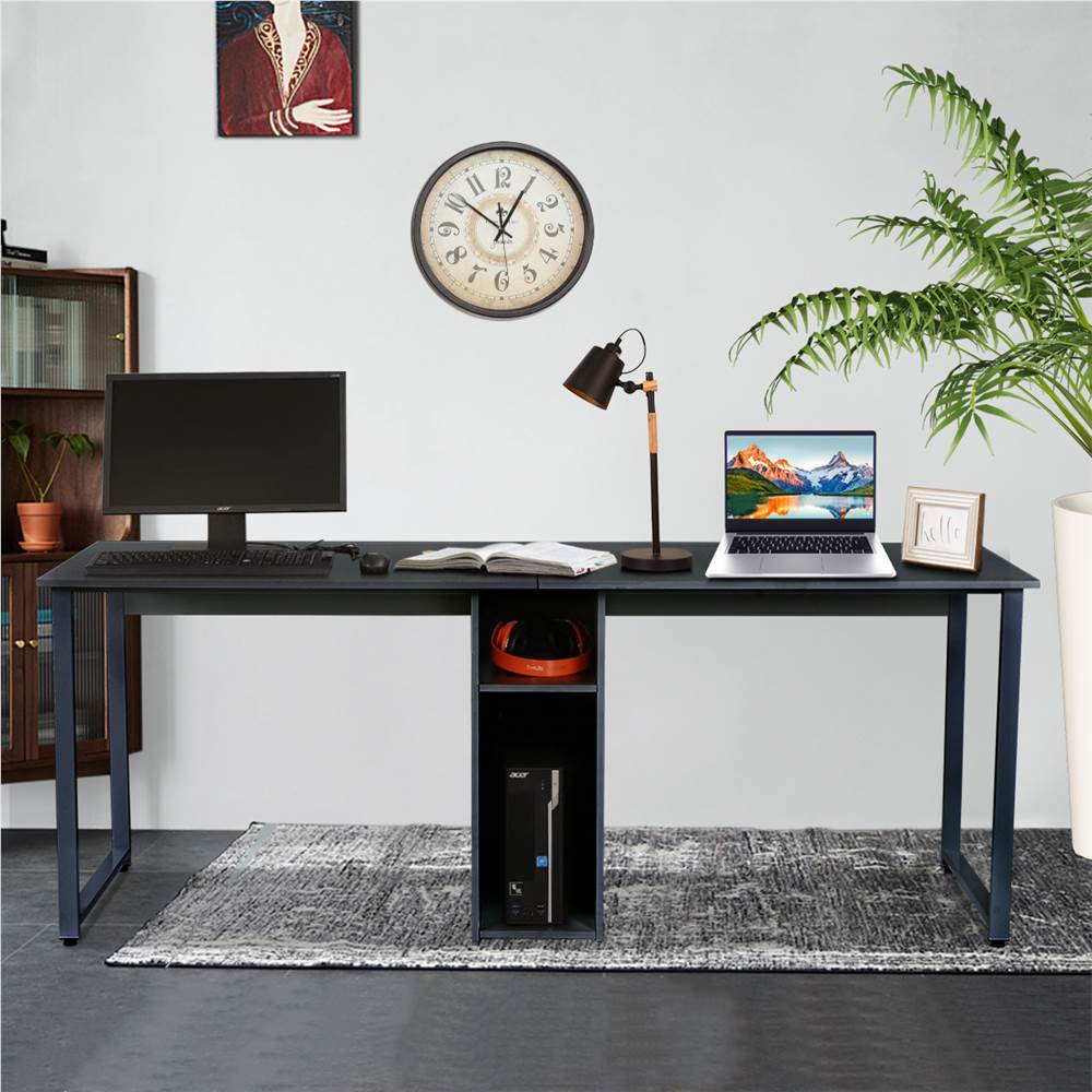 Home Office 2-Person Desk, Large Double Workstation Desk, Writing Desk with Storage,Black