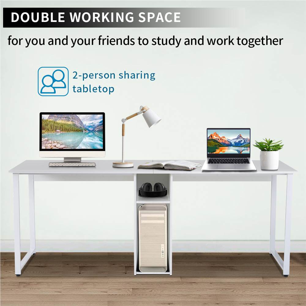 Home Office 2-Person Desk, Large Double Workstation Desk, Writing Desk with Storage,White