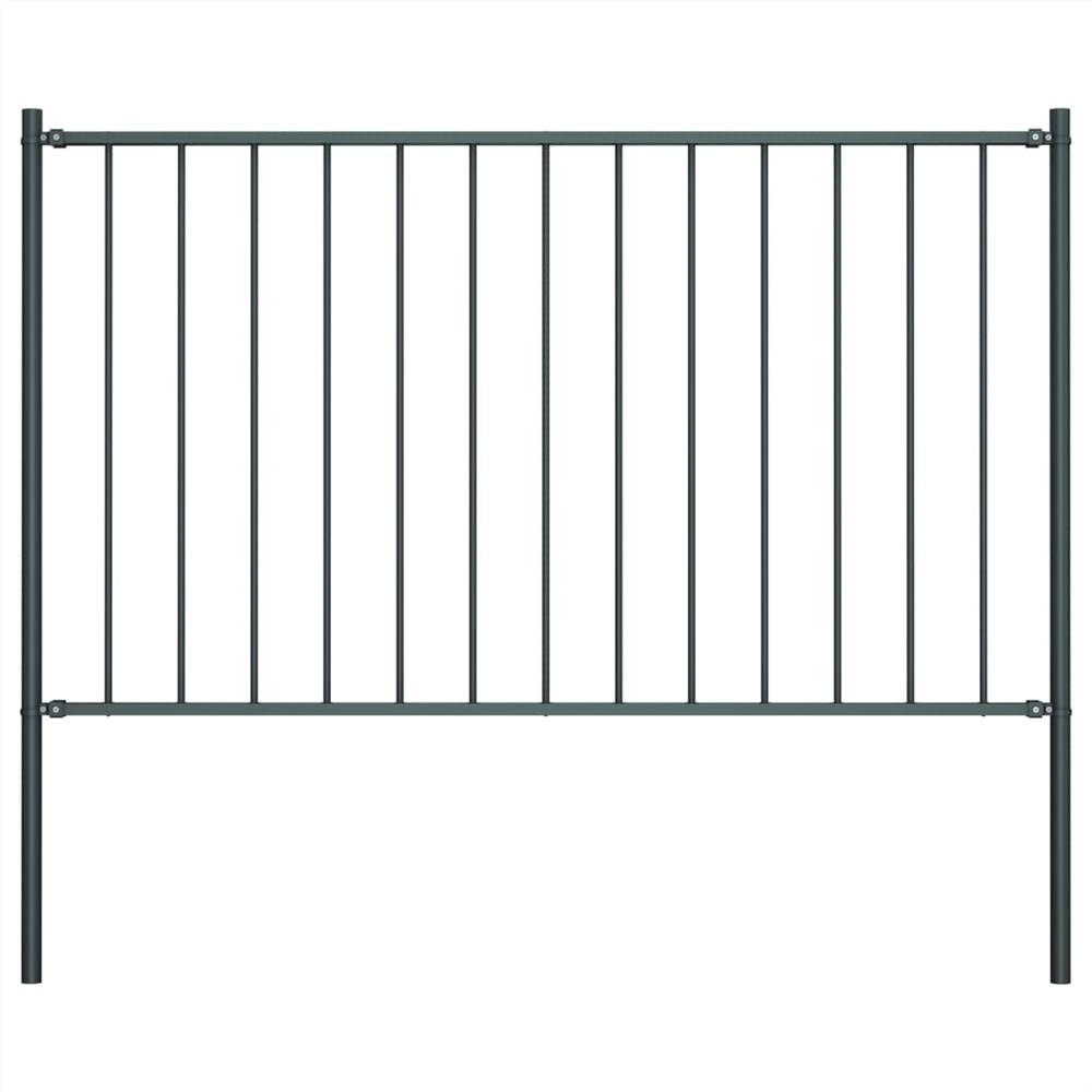 Fence Panel with Posts Powder-coated Steel 1.7x1.25 m Anthracite