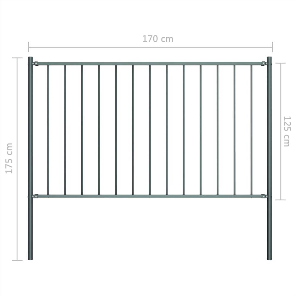 Fence Panel with Posts Powder-coated Steel 1.7x1.25 m Anthracite