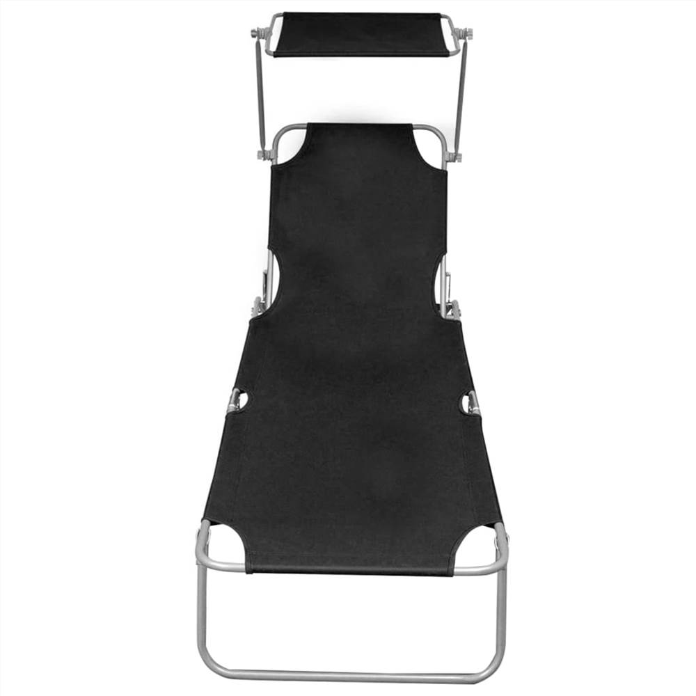 Folding Sun Lounger with Canopy Black Aluminium Europe