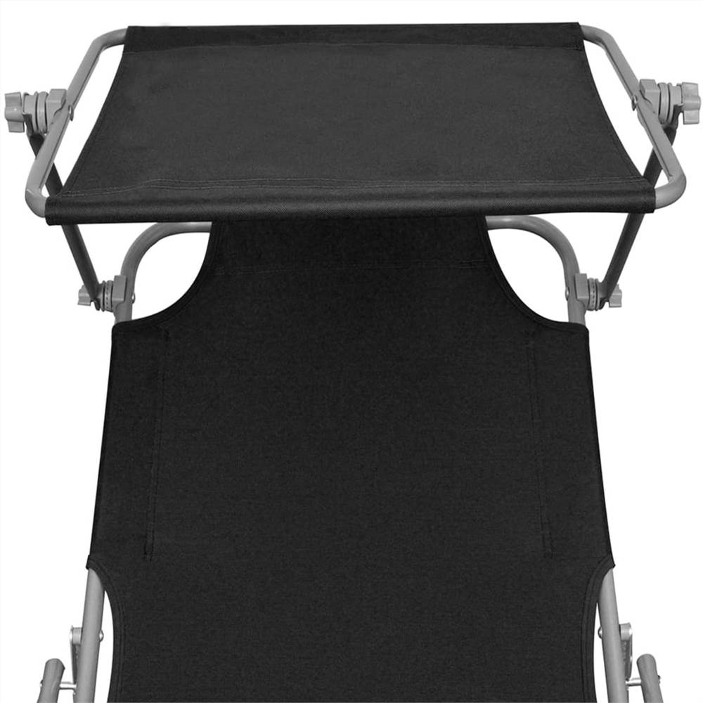 Folding Sun Lounger with Canopy Black Aluminium Europe