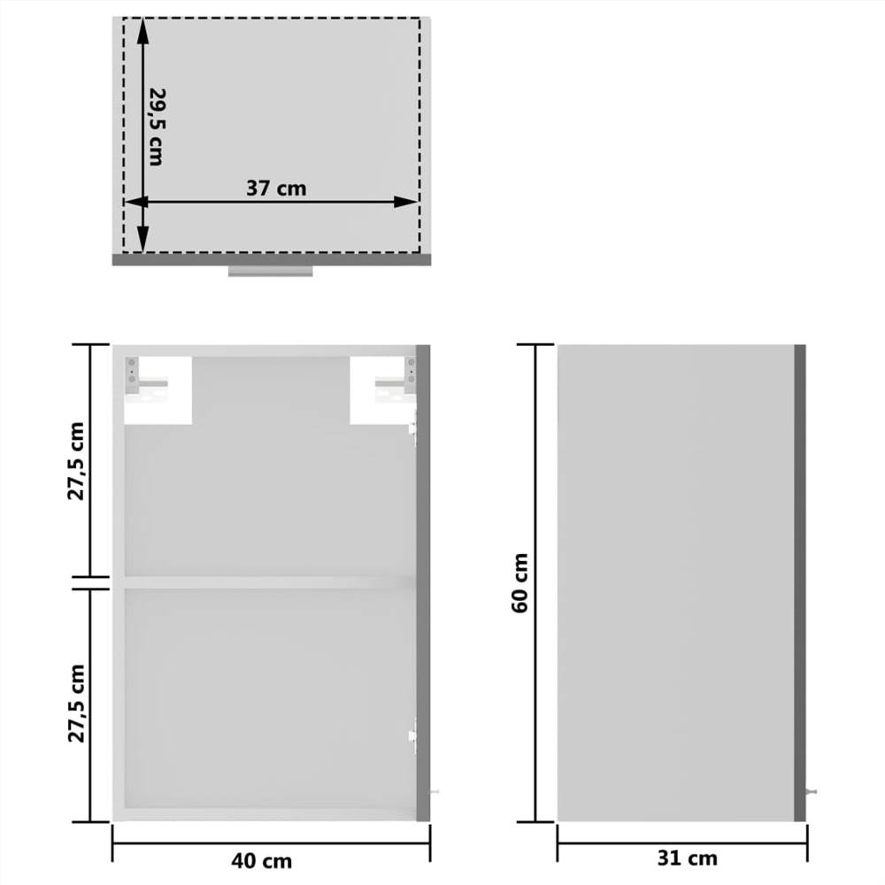 Hanging Glass Cabinet High Gloss Grey 40x31x60 cm Chipboard