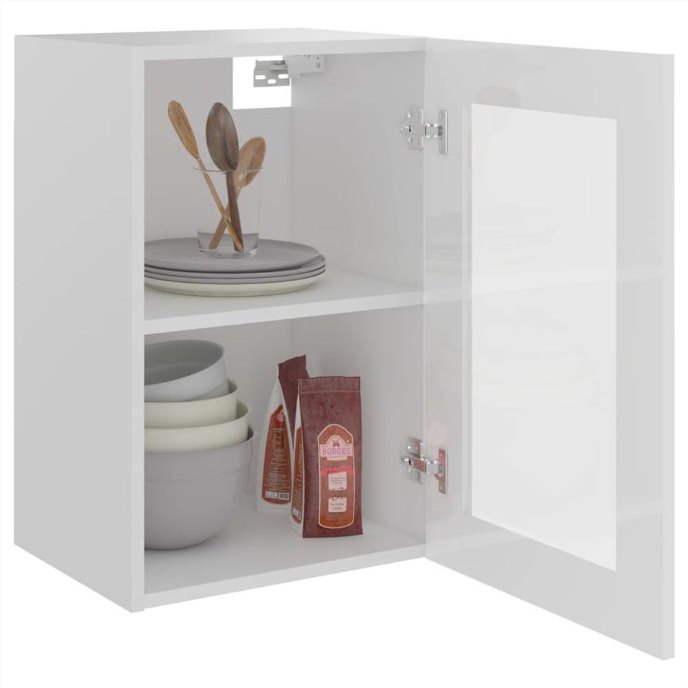 Hanging Glass Cabinet High Gloss White 40x31x60 cm Chipboard