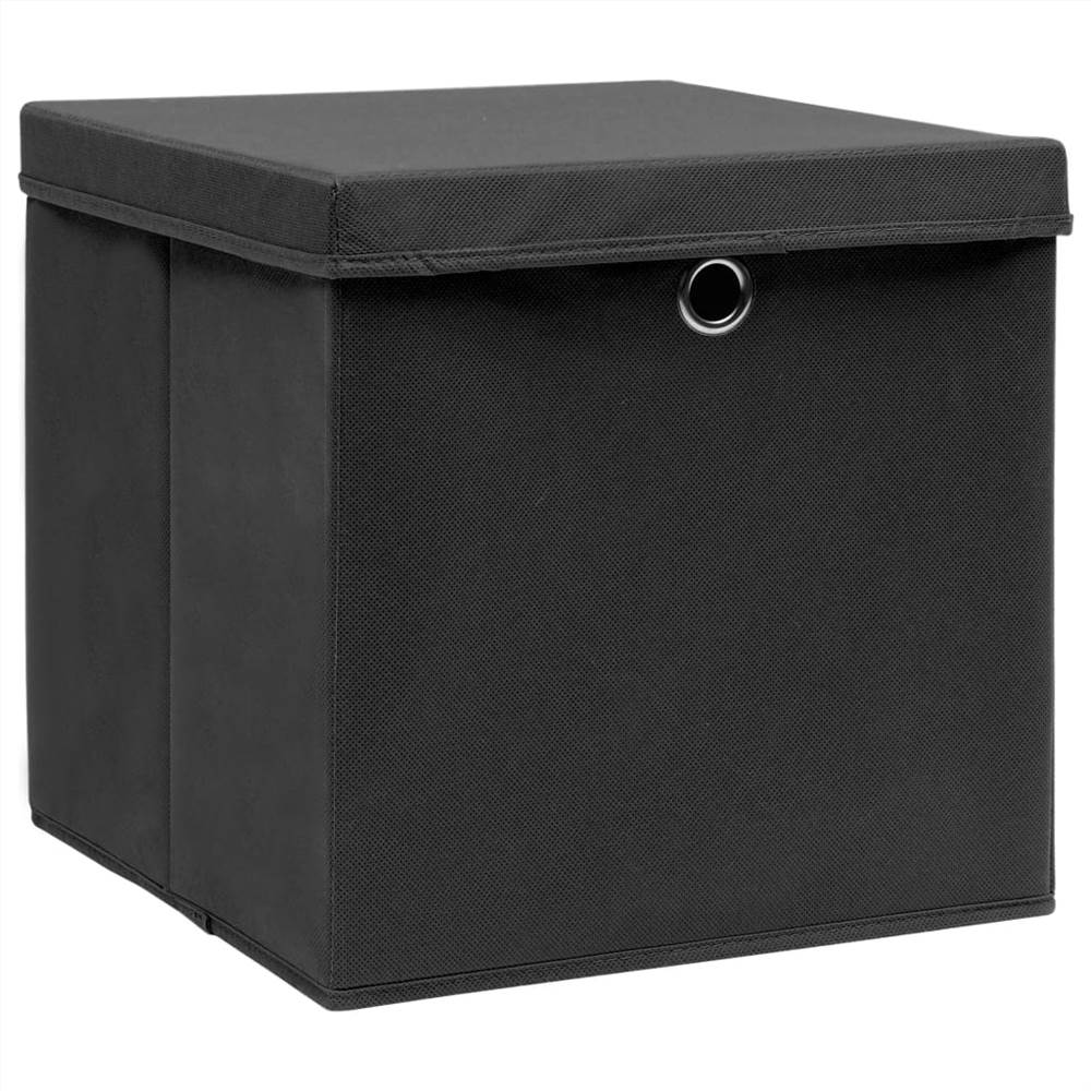 Storage Boxes with Lid 10 pcs Black 32x32x32 cm Fabric