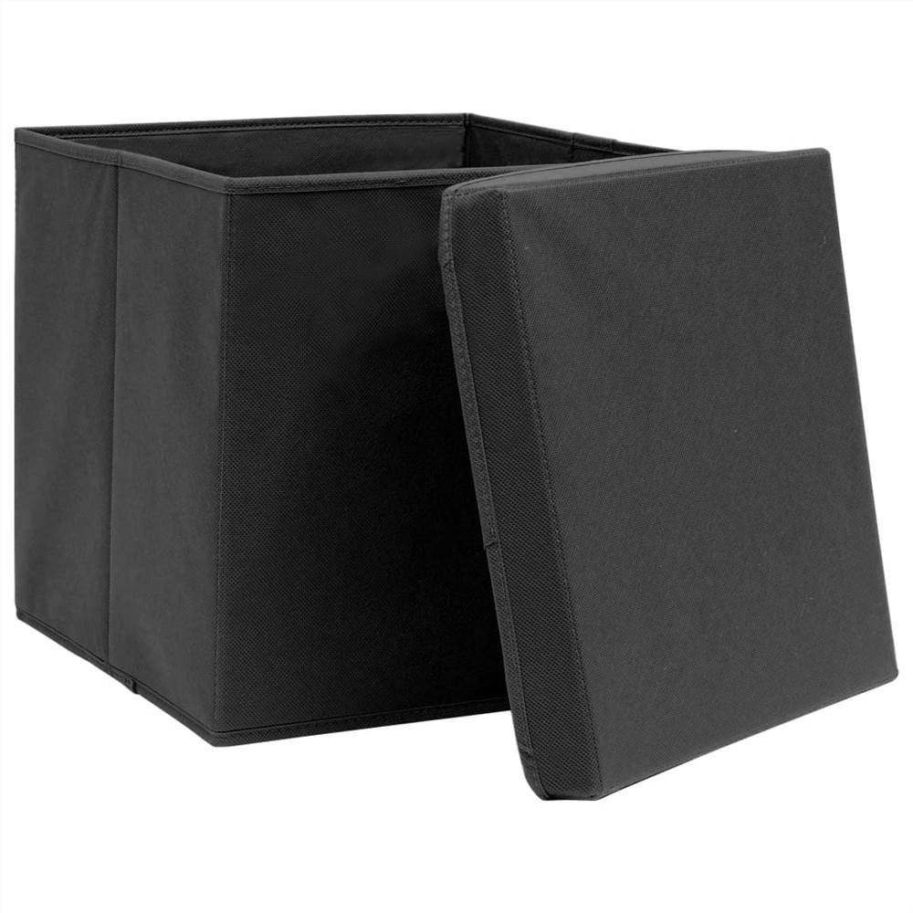 Storage Boxes with Lid 10 pcs Black 32x32x32 cm Fabric