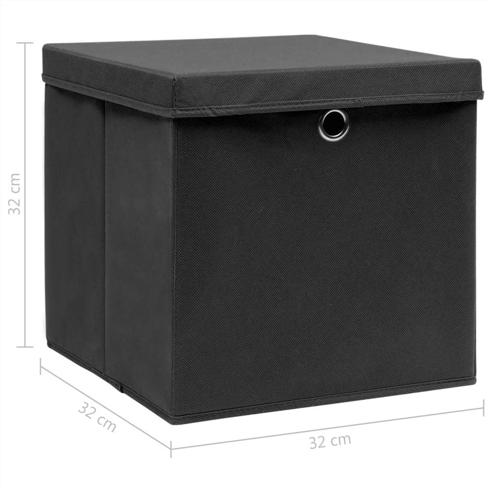 Storage Boxes with Lid 10 pcs Black 32x32x32 cm Fabric