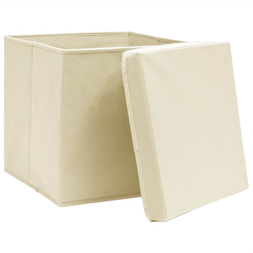 Storage Boxes With Lid 4 Pcs Cream 32x32x32 Cm Fabric 15 Storage Boxes with Lid 4 pcs Cream 32x32x32 cm Fabric