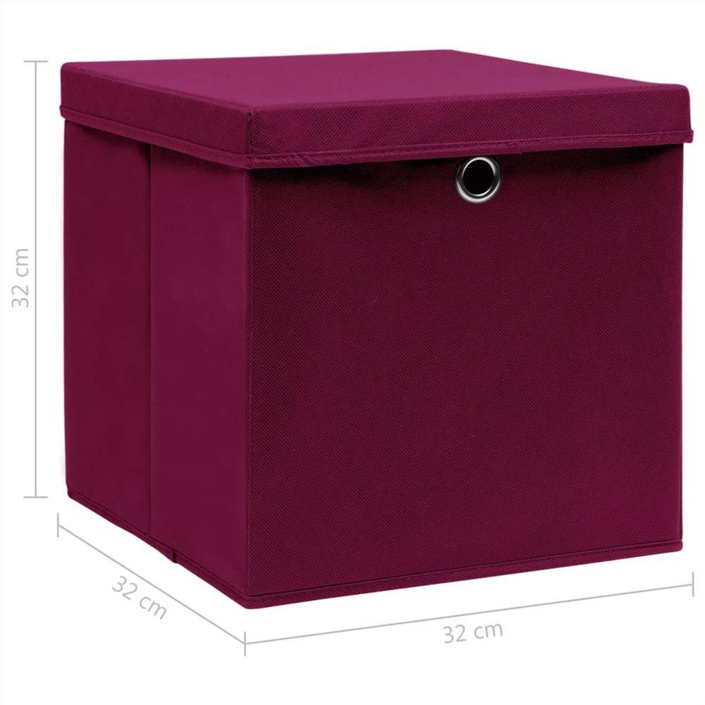 Storage Boxes with Lids 4 pcs Dark Red 32x32x32 cm Fabric