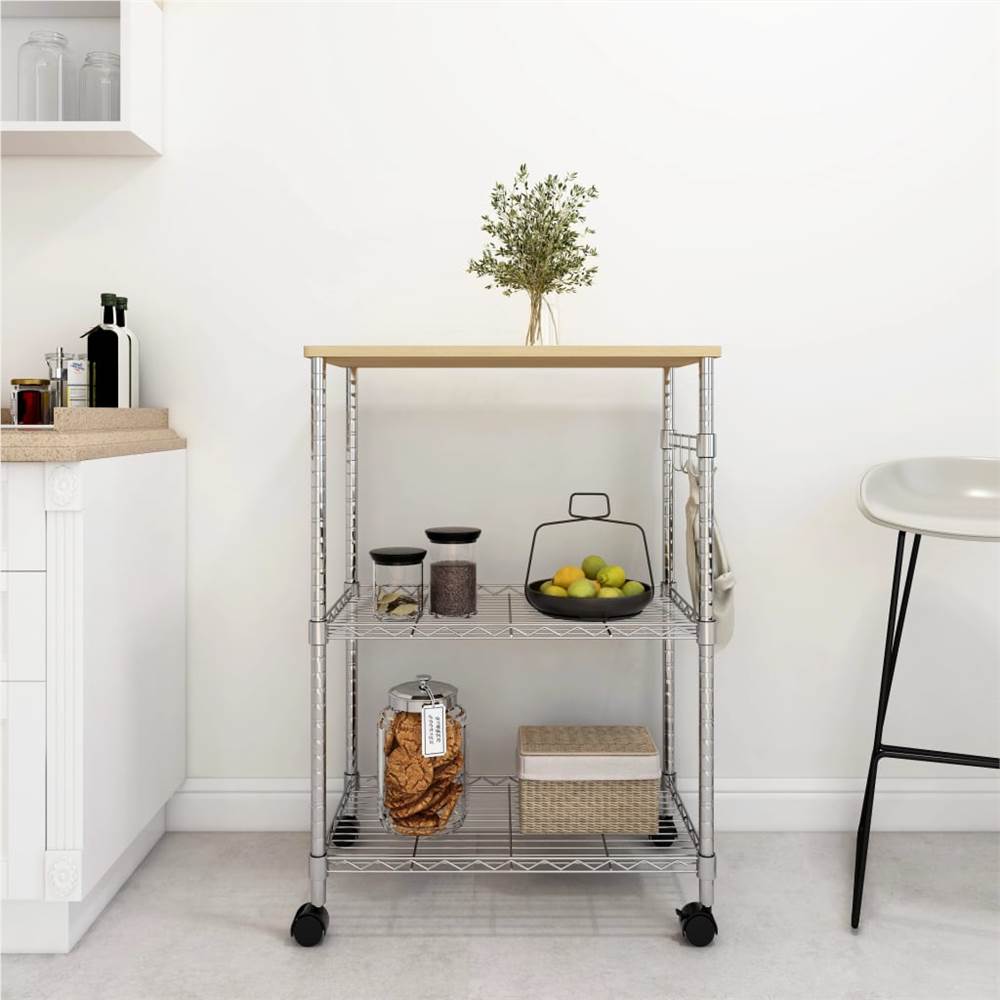 3Tier Kitchen Cart 61x36x85 cm Chromed Iron