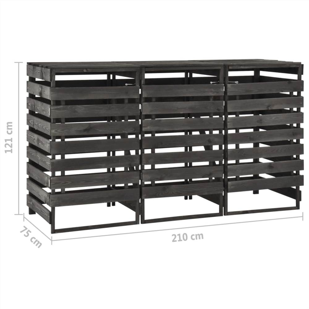 Triple Wheelie Bin Shed 210x75x121 cm Painted Solid Pinewood