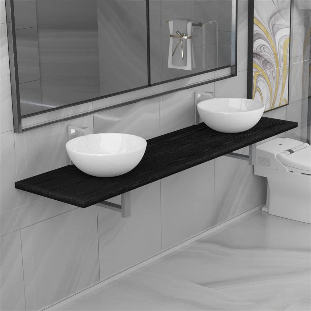 Three Piece Bathroom Furniture Set Ceramic Black