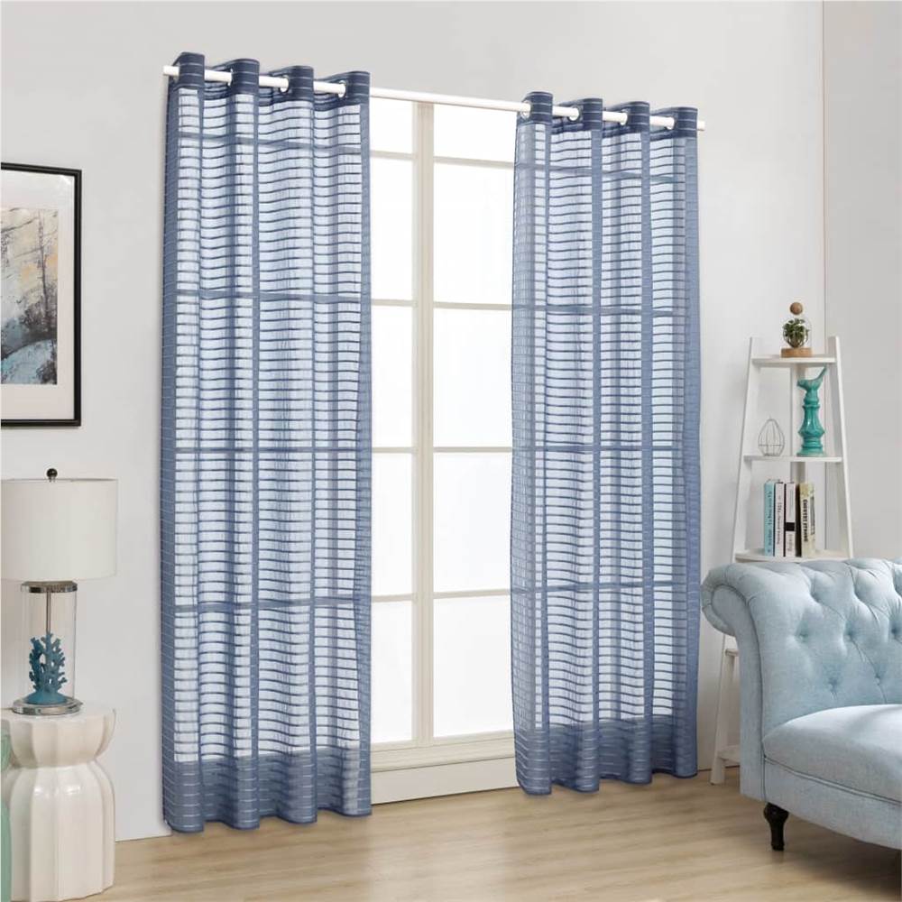 Woven Striped Sheer Curtains 2 pcs 140x225 cm Steel Grey