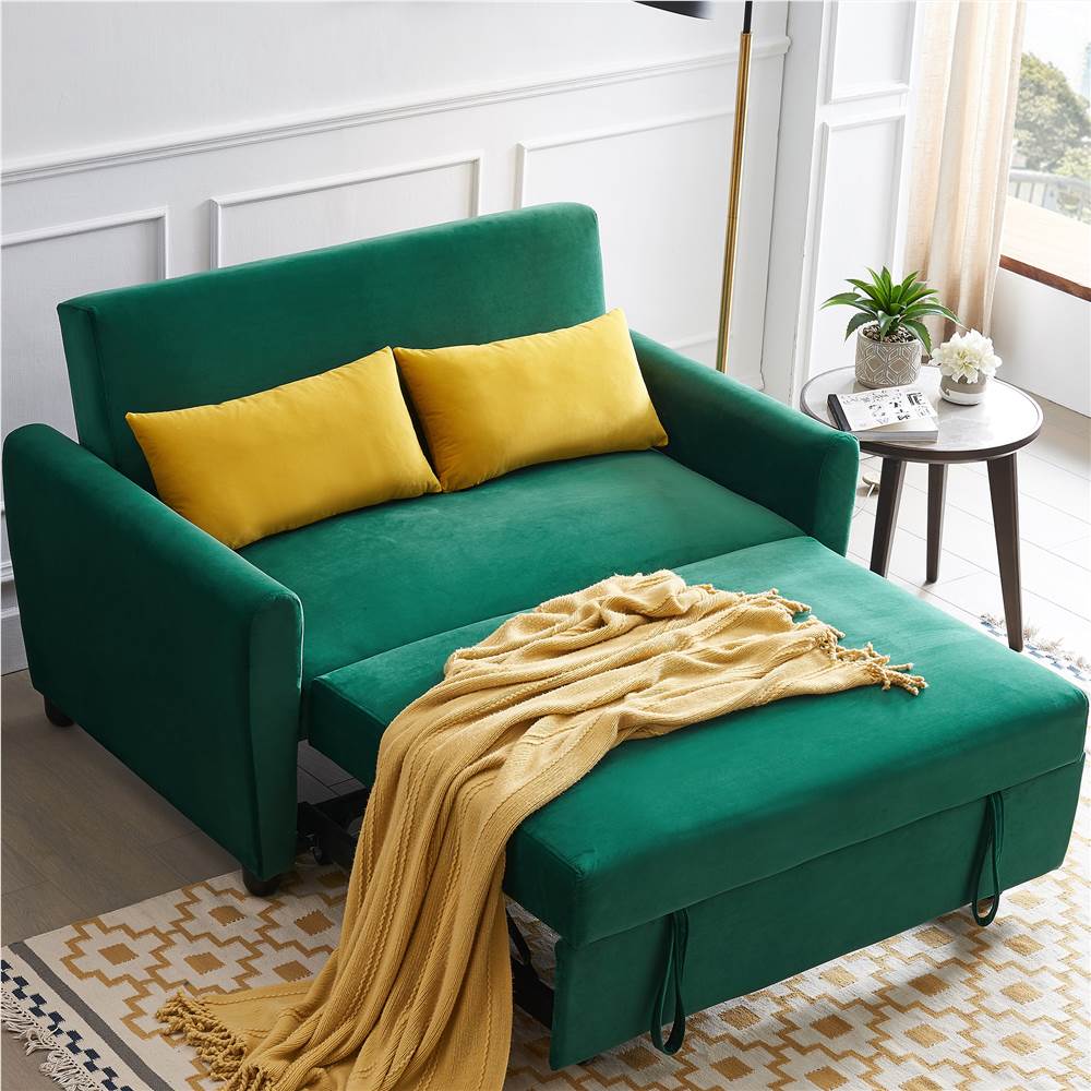 55" Velvet Multifunctional Pull-out Sofa Bed Green