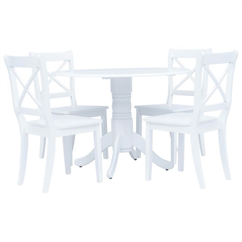 

5 Piece Dining Set Solid Rubber Wood White