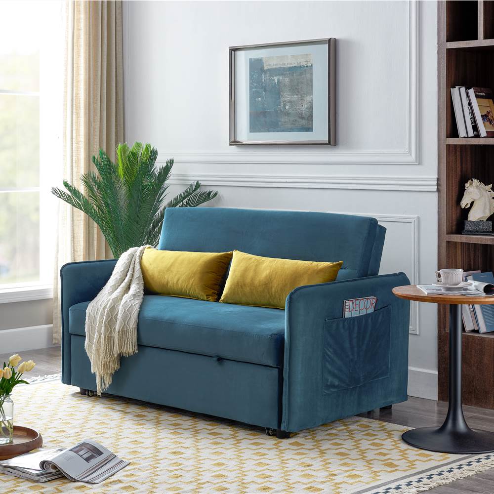 57-дюймовый бархатный многофункциональный раскладной диван-кровать, синий