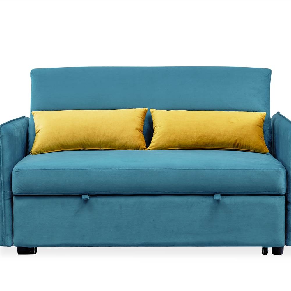 57" Velvet Multifunctional Pullout Sofa Bed Blue
