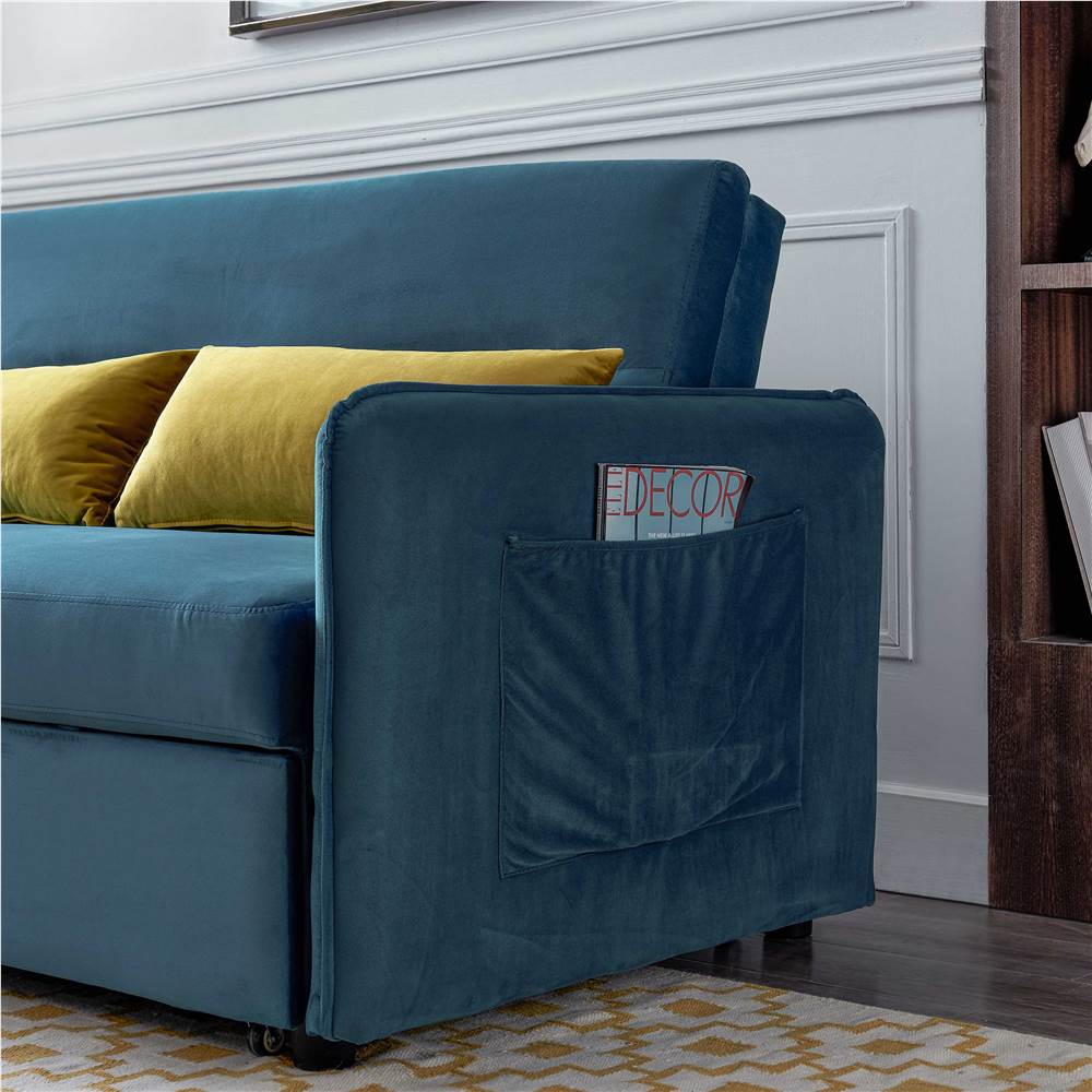 Compact Soft Velvet Sofa Bed pull-out sleeper (with 2 lumbar pillow)