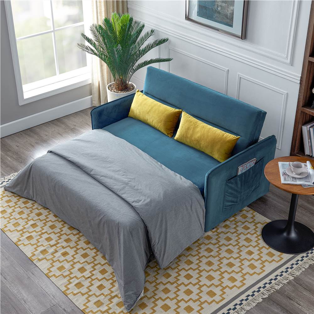 Compact Soft Velvet Sofa Bed pull-out sleeper (with 2 lumbar pillow)