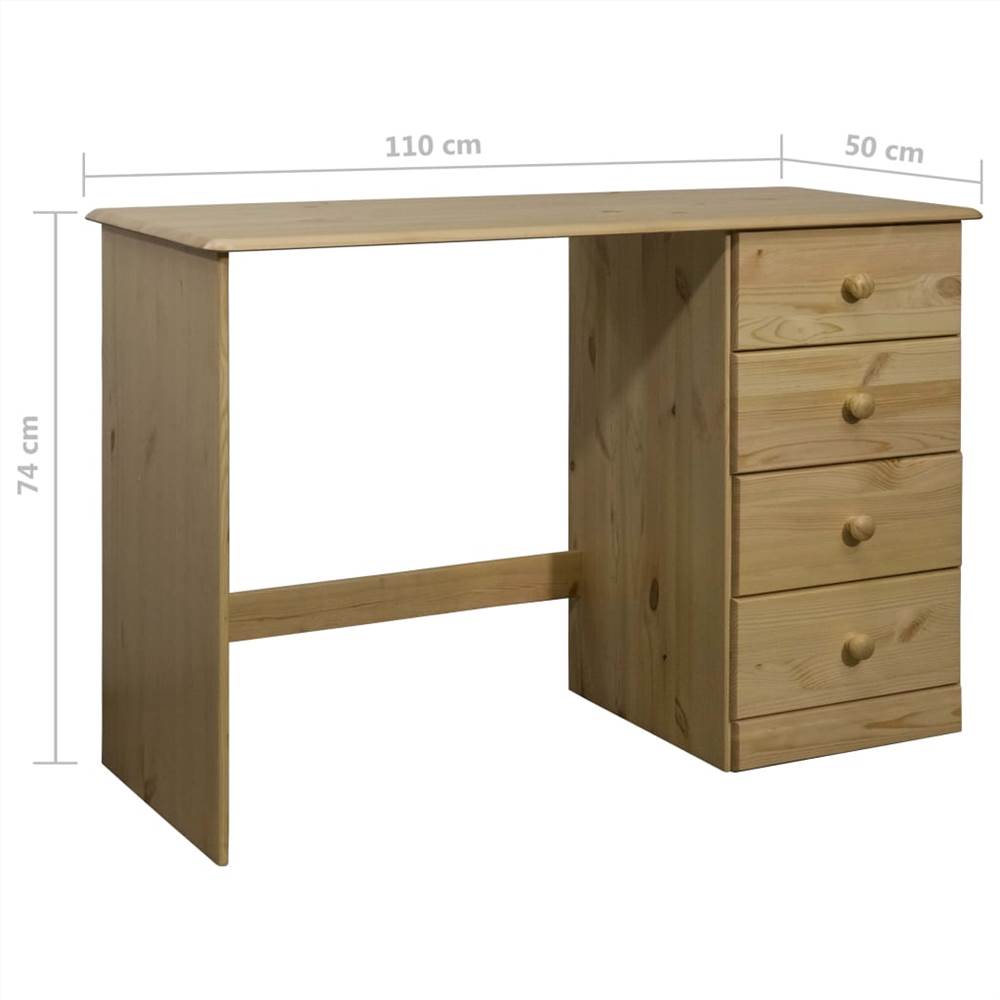 Desk With 4 Drawers 110x50x74 Cm Solid Pine Wood