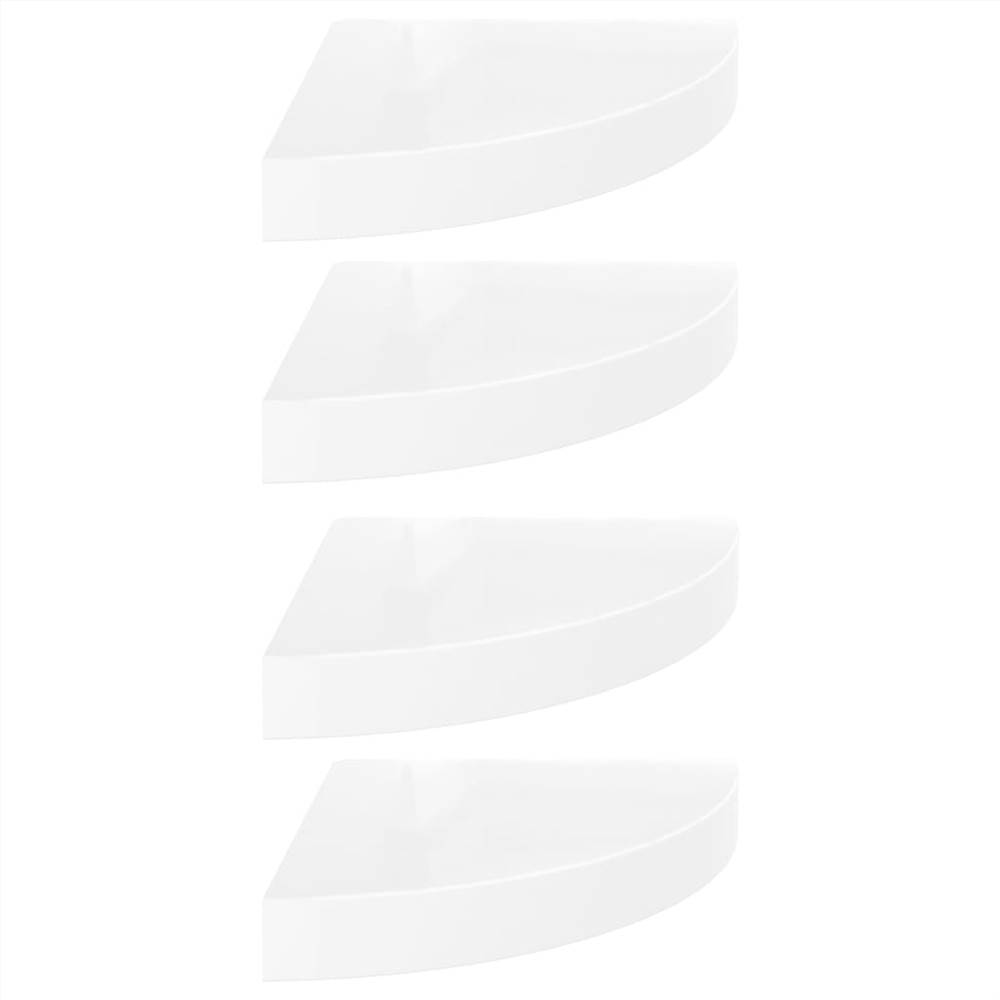 Floating Corner Shelves 4 pcs High Gloss White 25x25x3.8 cm MDF
