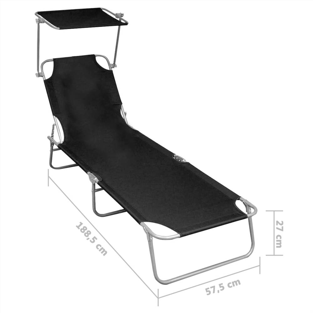 Folding Sun Lounger with Canopy Black Aluminium Europe