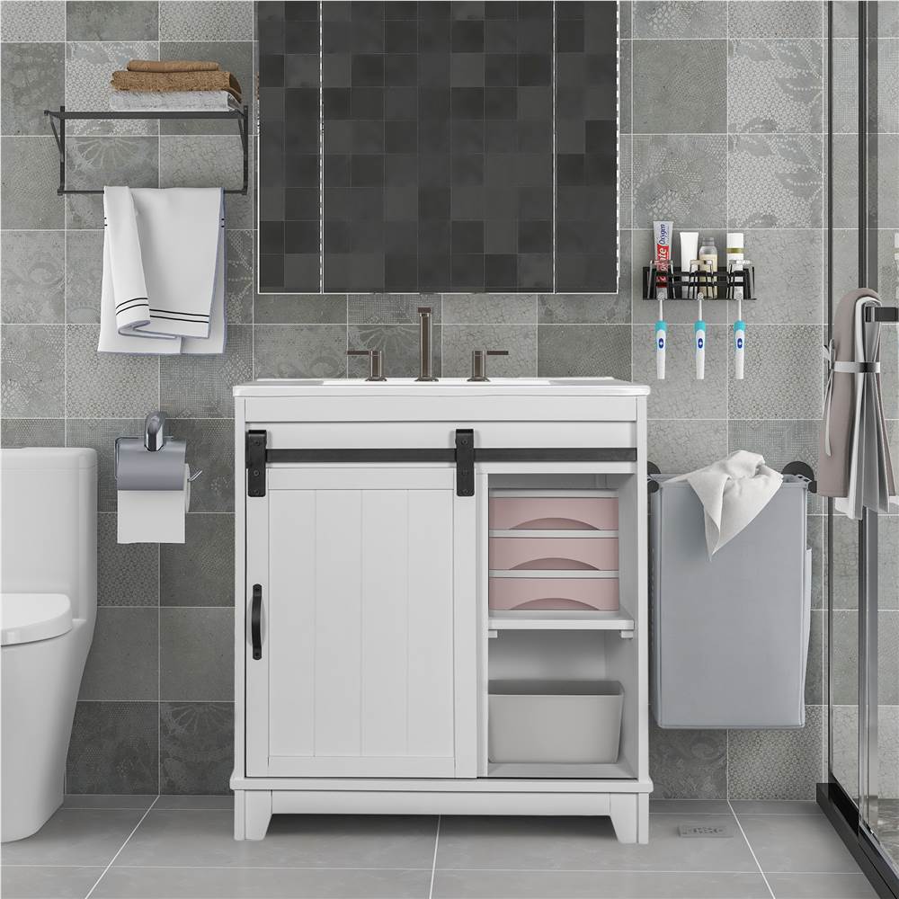 Bathroom Storage Cabinet With Sliding Door And Sink White