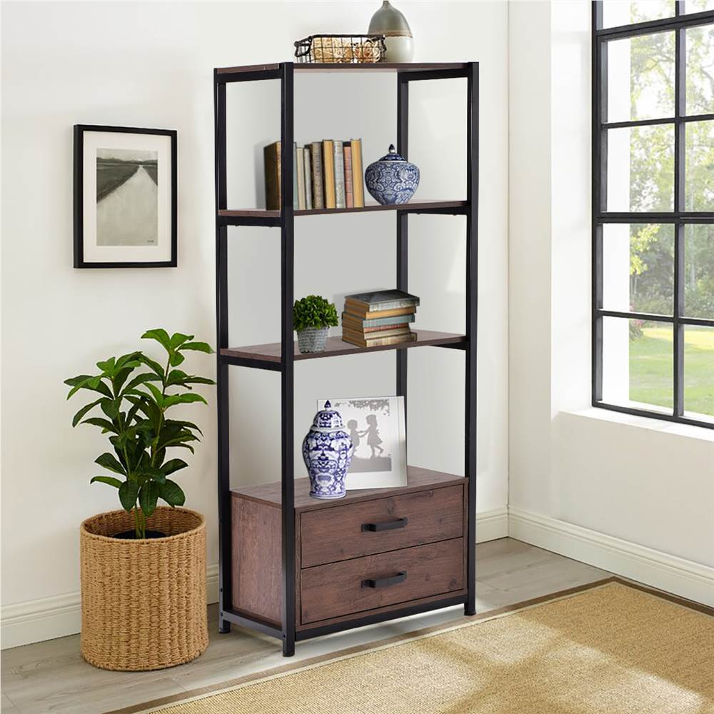 Home Office Standing Bookshelf Storage Cabinet Brown